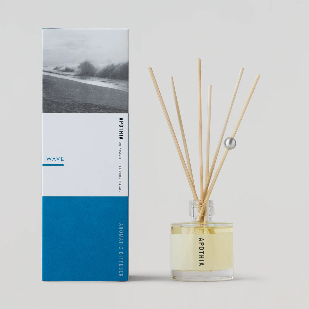 APOTHIA Wave Mini Diffuser with notes of white grapefruit, yuzu, seagrass, and salty ocean air.